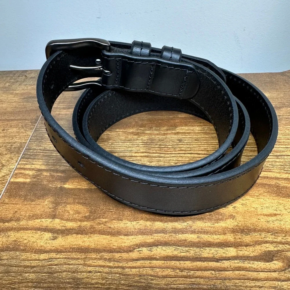 Wrangler Mens Black Genuine Leather Belt 46-48 Gunmetal Buckle 112327095